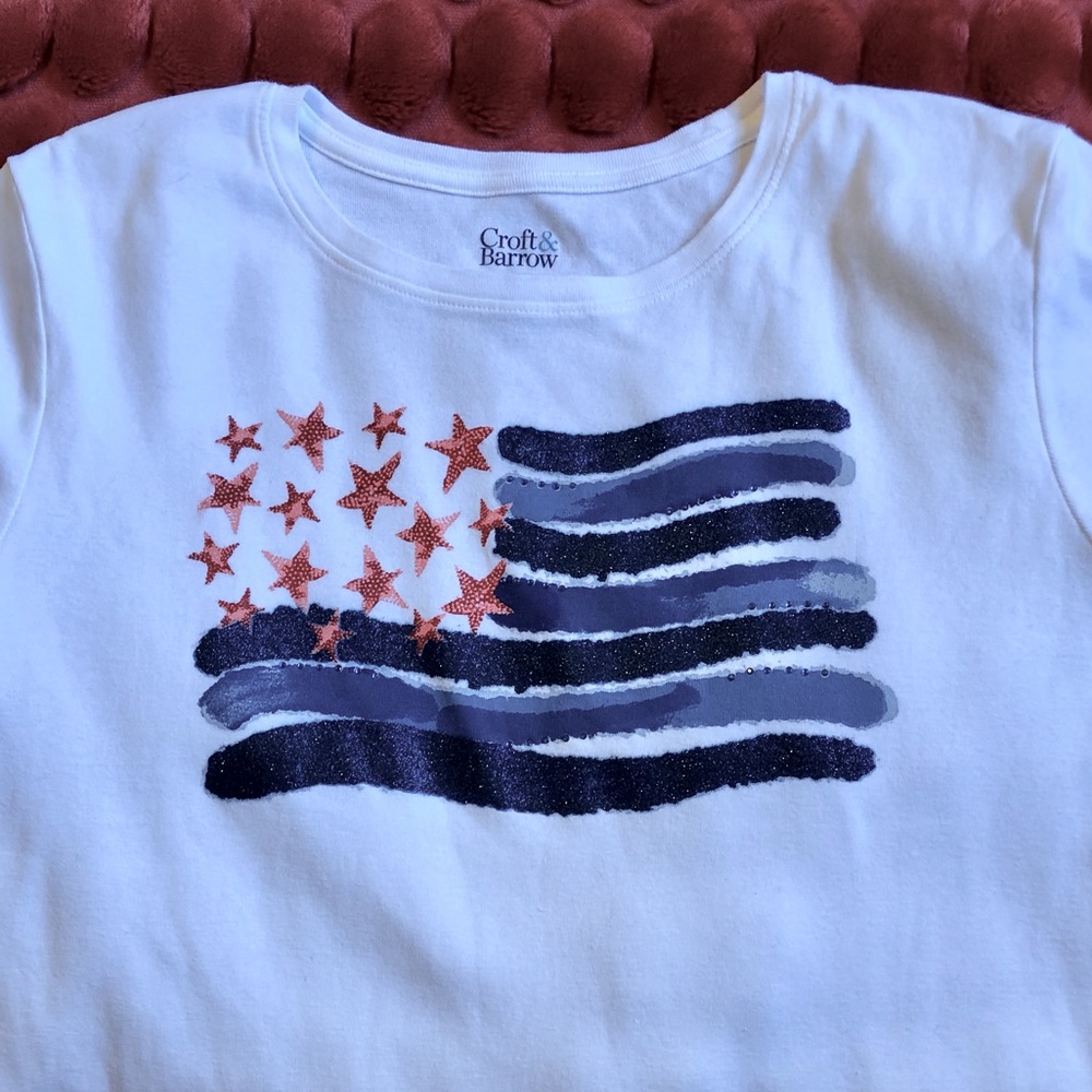 Croft & Barrow s/s XLP American flag tee white